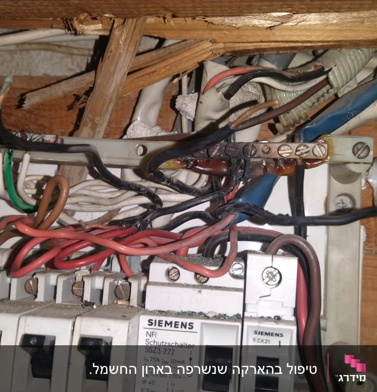 לוח חשמל עם חוטים צבעוניים ומפסקים